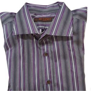 ETRO Milano Mens Long Sleeve Dress Shirt Italian Size 44 Purple Button Up